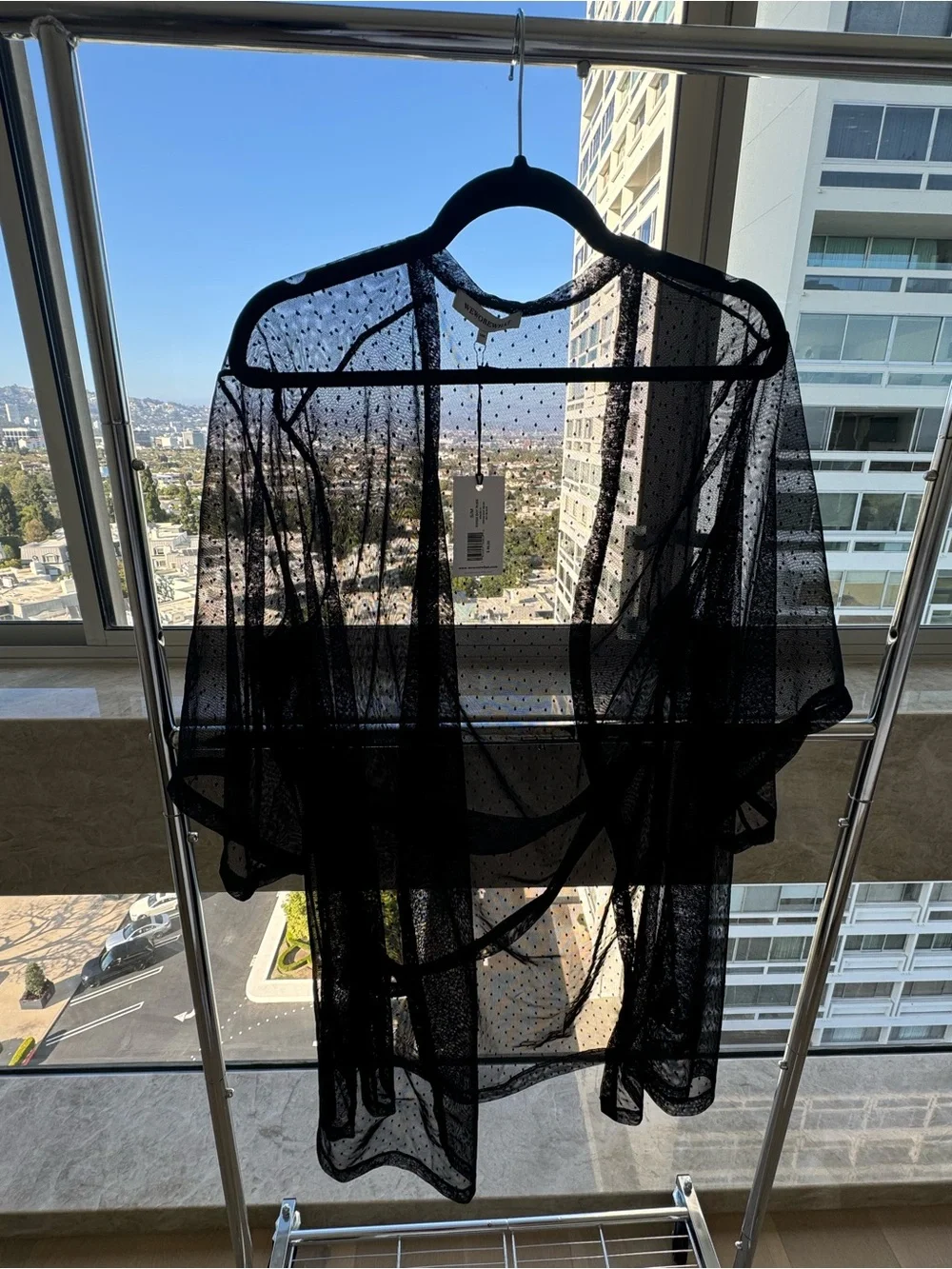 WeWoreWhat Black Sheer Mesh Robe with Tie Belt - Picture 2 of 3